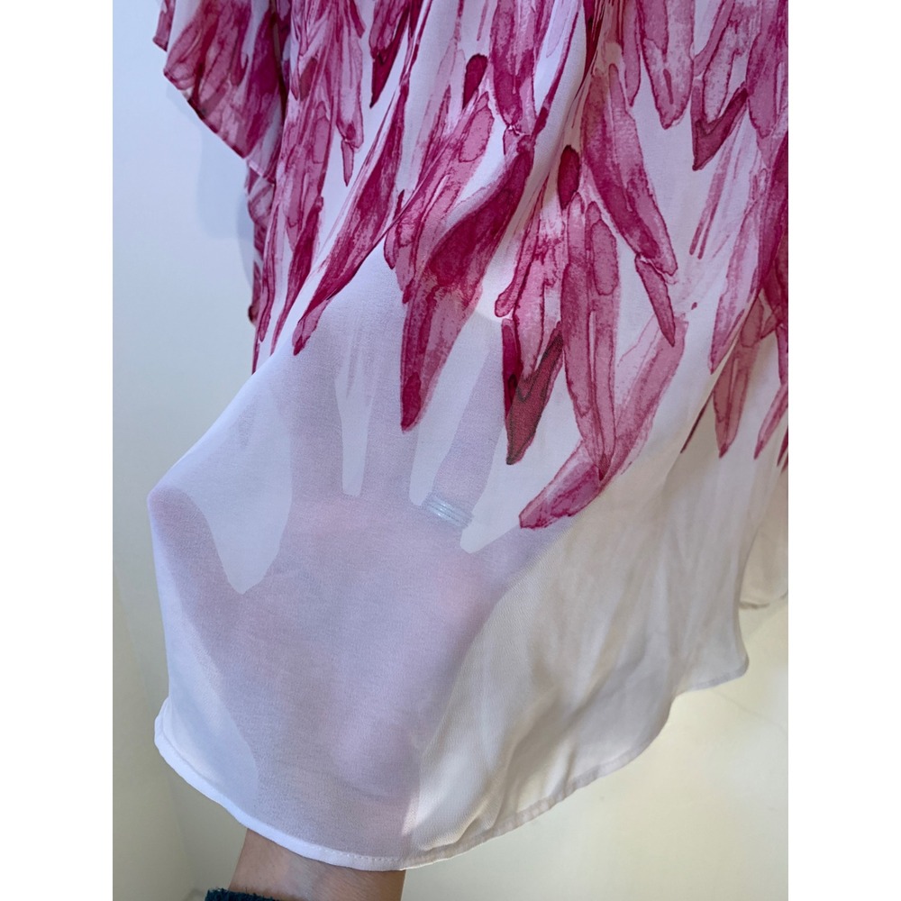 Pink Watercolor Chiffon sheer Blouse L Boho Flutter Sleeve fairy romantic Womens - Picture 5 of 9